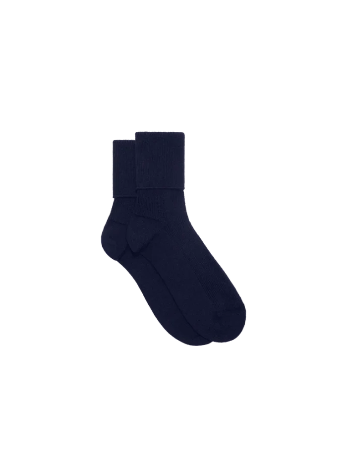 Cashmere Ribbed Ankle Socks - Dark Navy