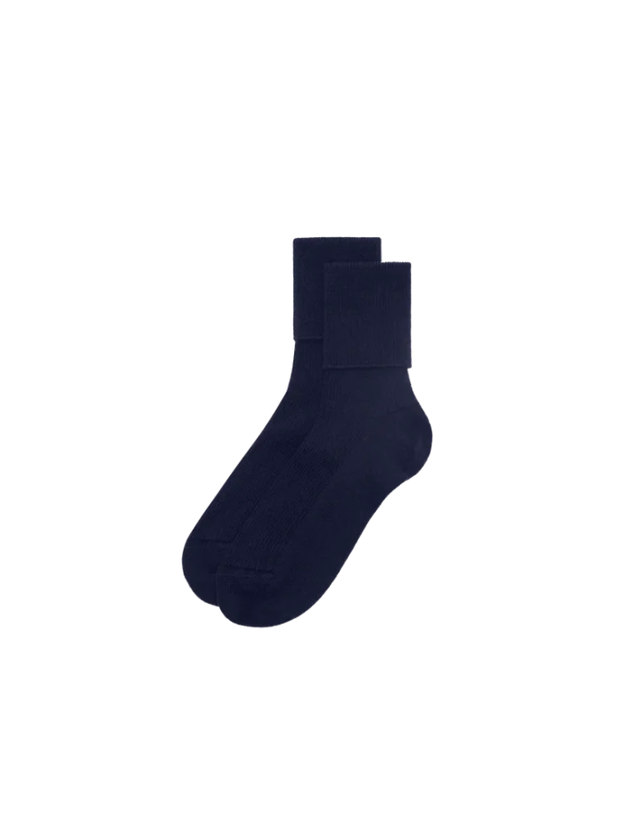 Cashmere Ribbed Ankle Socks - Dark Navy