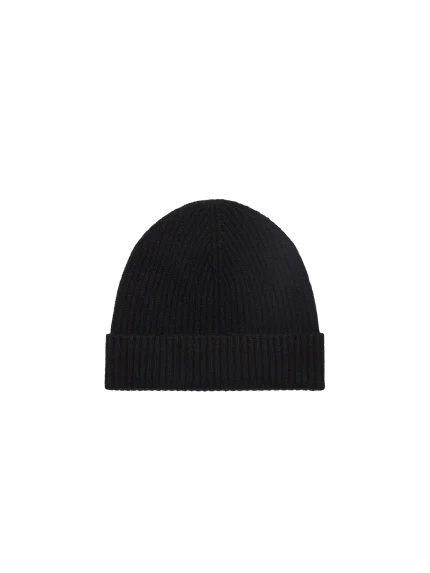 Cashmere Ribbed Beanie - Black