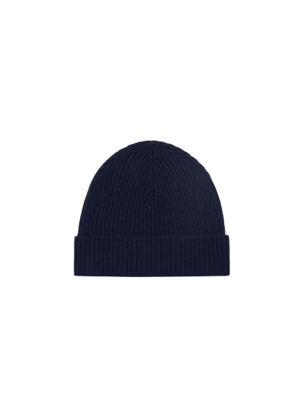 Cashmere Ribbed Beanie - Dark Navy
