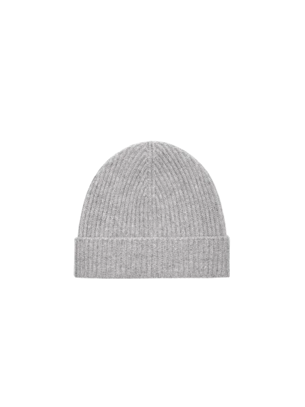 Cashmere Ribbed Beanie - Grey Marl