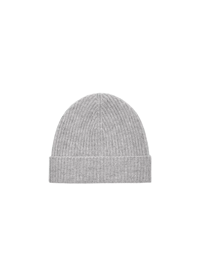 Cashmere Ribbed Beanie - Grey Marl