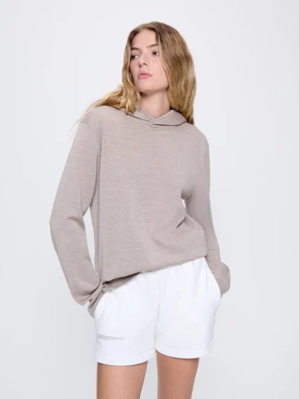 Womens Regenerative Merino Wool Hoodie - Stone Marl
