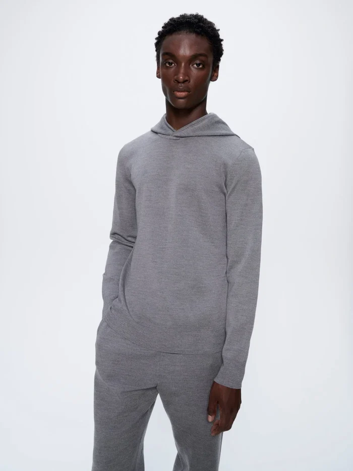 Mens Regenerative Merino Wool Hoodie - Grey Marl