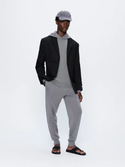 Mens Regenerative Merino Wool Hoodie - Grey Marl