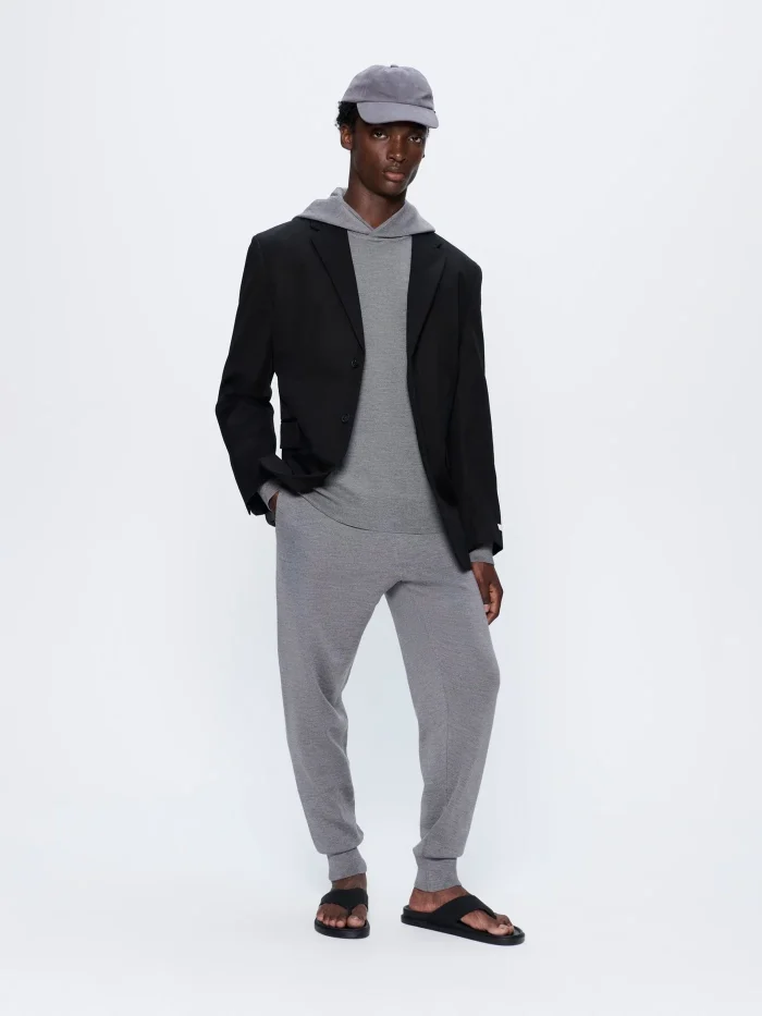 Mens Regenerative Merino Wool Hoodie - Grey Marl