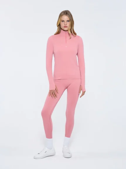 Womens 99% Bio-Based Zipped Long Sleeve Top - Dewy Rose