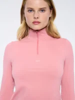 Womens 99% Bio-Based Zipped Long Sleeve Top - Dewy Rose