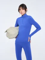 Womens 99% Bio-Based Zipped Long Sleeve Top - Gaia Blue