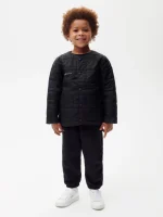 KID'S FLOWER-WARMTH QUILTED COLLARLESS JACKET - BLACK