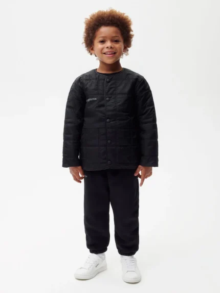 KID'S FLOWER-WARMTH QUILTED COLLARLESS JACKET - BLACK