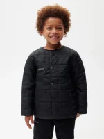 KID'S FLOWER-WARMTH QUILTED COLLARLESS JACKET - BLACK