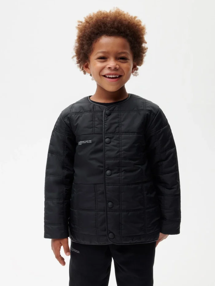 KID'S FLOWER-WARMTH QUILTED COLLARLESS JACKET - BLACK