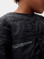 KID'S FLOWER-WARMTH QUILTED COLLARLESS JACKET - BLACK