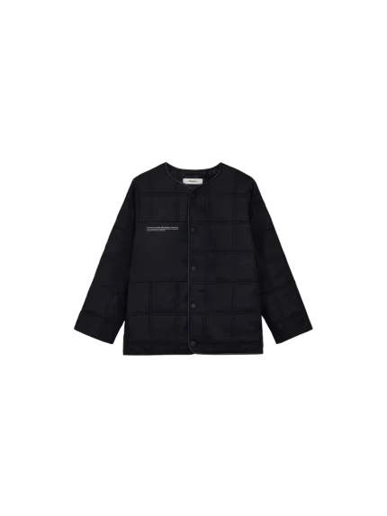 KID'S FLOWER-WARMTH QUILTED COLLARLESS JACKET - BLACK