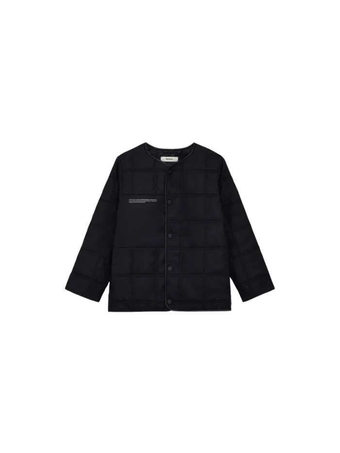 KID'S FLOWER-WARMTH QUILTED COLLARLESS JACKET - BLACK