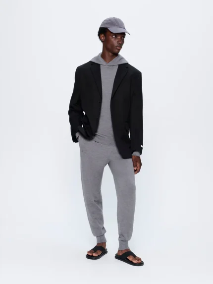 Mens Regenerative Merino Wool Track Pants - Grey Marl