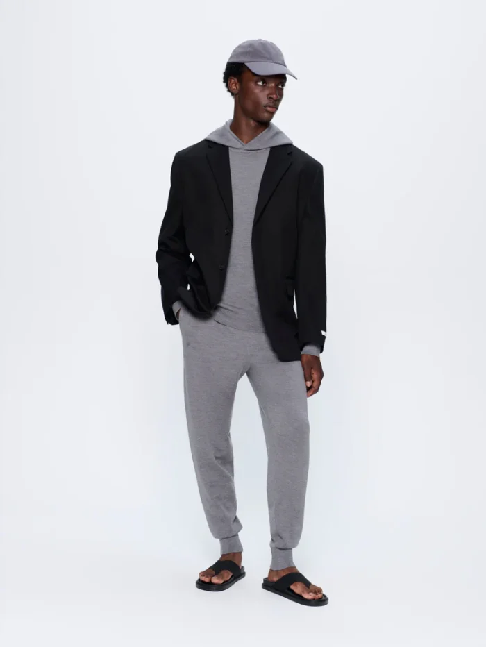 Mens Regenerative Merino Wool Track Pants - Grey Marl
