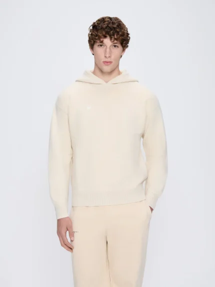 Mens Recycled Cashmere Hoodie - Ecru Ivory