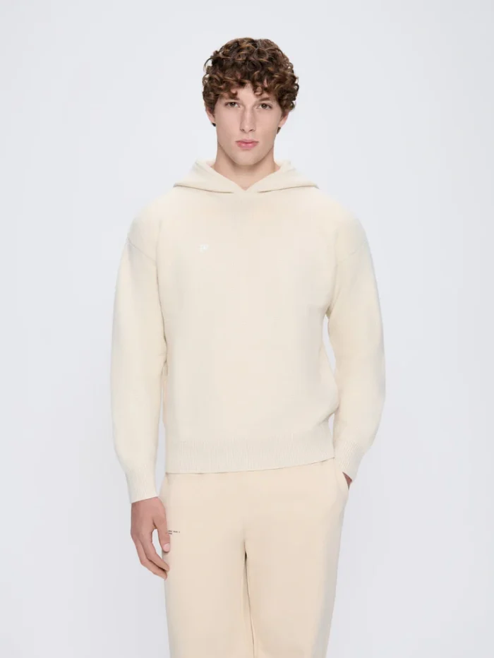 Mens Recycled Cashmere Hoodie - Ecru Ivory