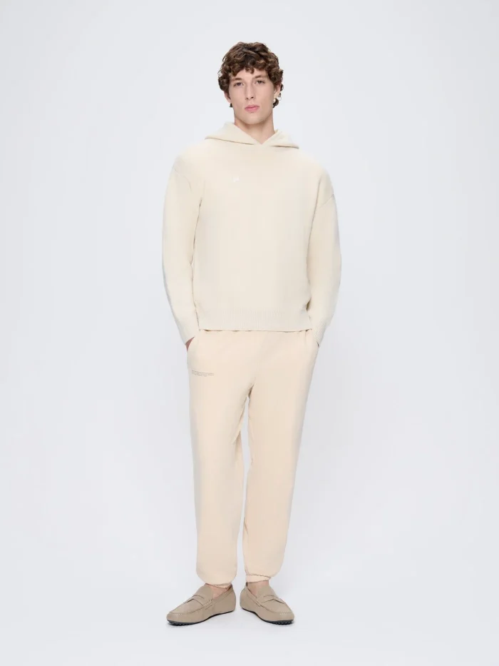 Mens Recycled Cashmere Hoodie - Ecru Ivory