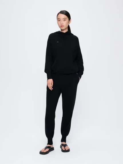 Womens Recycled Cashmere Track Pants - Black