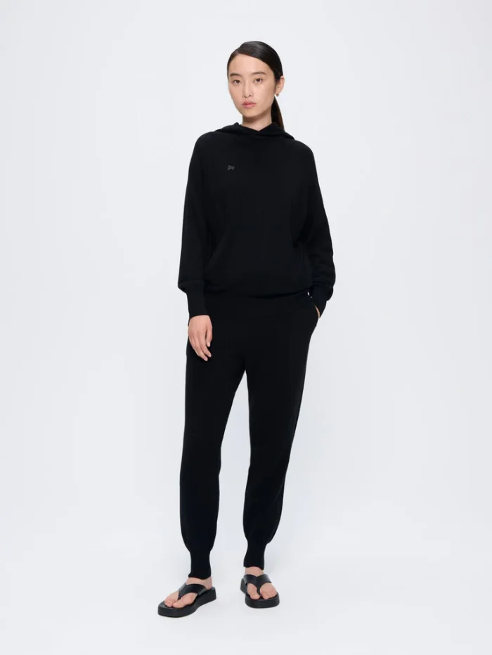 Womens Recycled Cashmere Track Pants - Black