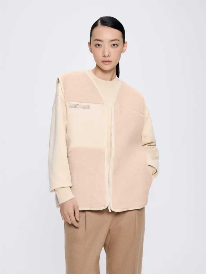 Womens Recycled Wool Fleece Gilet - Sand