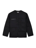 Womens Flower-Warmth Quilted Collarless Jacket - Black