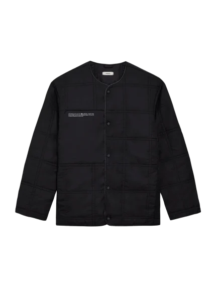 Womens Flower-Warmth Quilted Collarless Jacket - Black