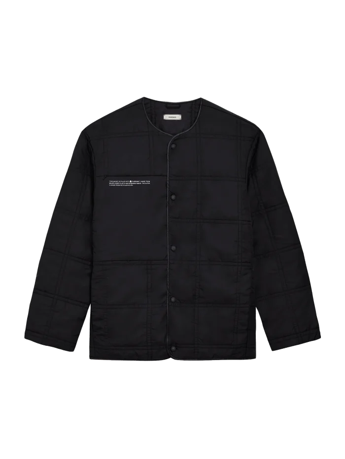Womens Flower-Warmth Quilted Collarless Jacket - Black
