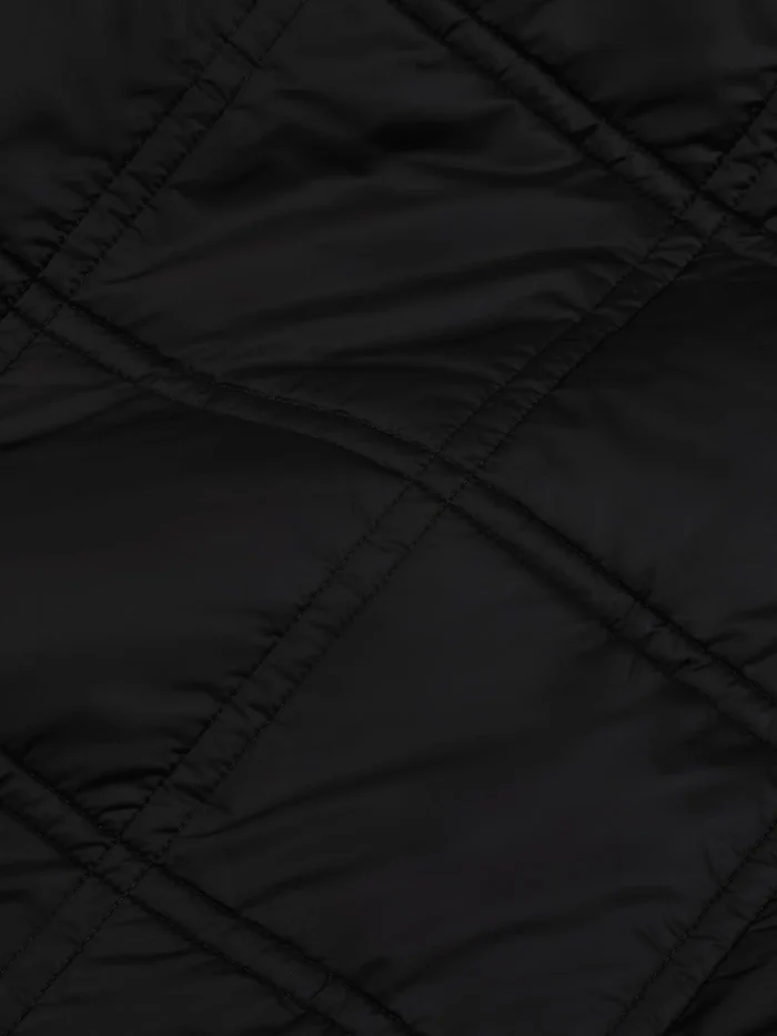Womens Flower-Warmth Quilted Collarless Jacket - Black