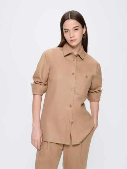 Womens Recycled Wool Long-Sleeve Shirt - Desert Camel