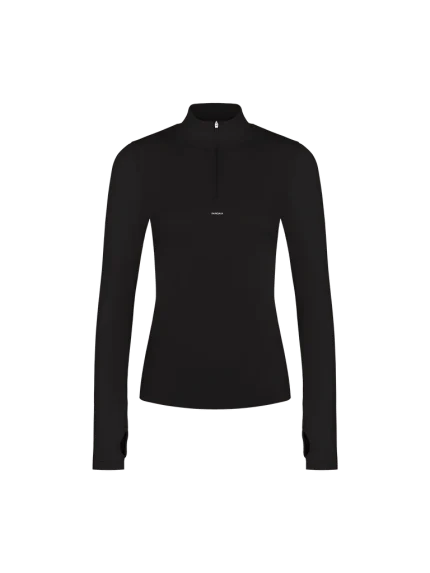 Womens 99% Bio-Based Zipped Long Sleeve Top - Black