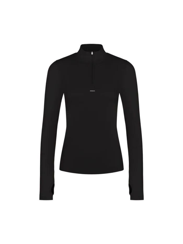 Womens 99% Bio-Based Zipped Long Sleeve Top - Black