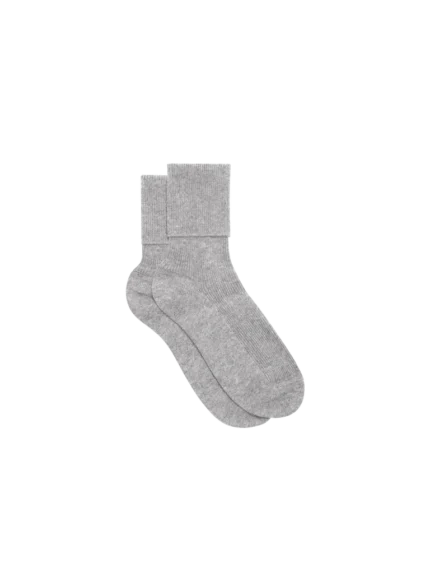 Cashmere Ribbed Ankle Socks—grey marl