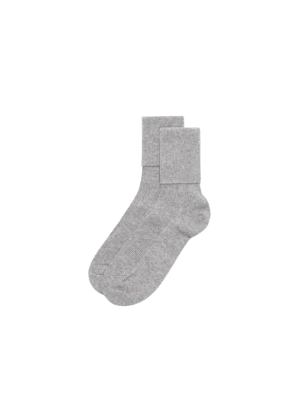 Cashmere Ribbed Ankle Socks—grey marl