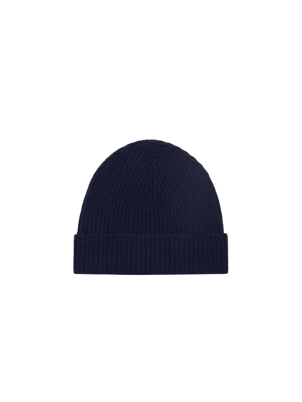 Cashmere Ribbed Beanie—dark navy
