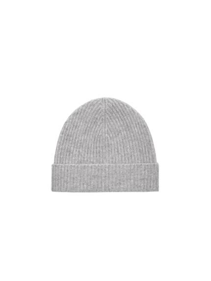 Cashmere Ribbed Beanie—grey marl