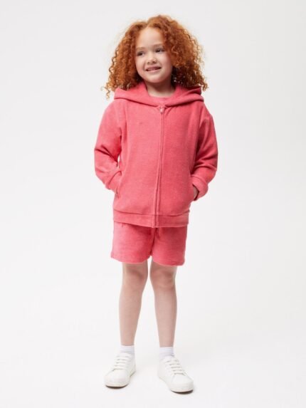 Kids Towelling Zipped Hoodie - Lotus Pink