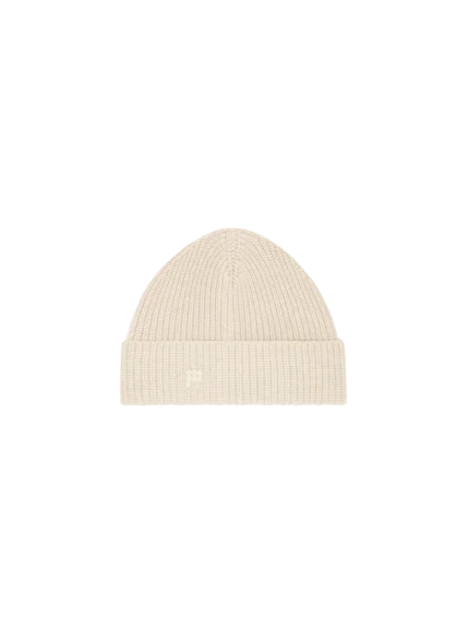 Recycled Ribbed Cashmere Beanie—ecru ivory
